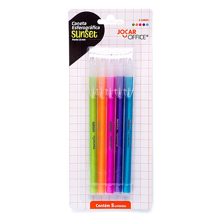 CANETA ESFEROGRAFICA SUNSET 1.0 MM 5 CORES JOCAR OFFICE