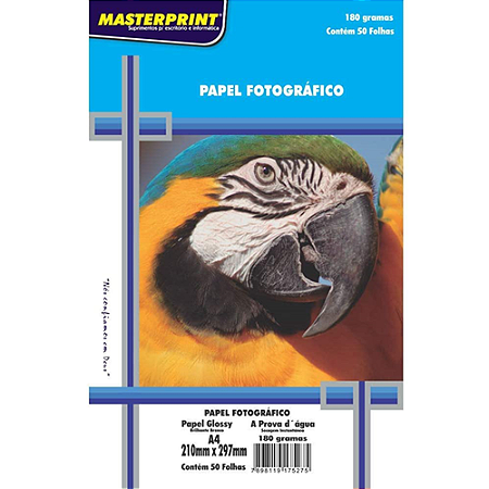 PAPEL FOTO BRILHO A4 180G 50 FOLHAS MASTERPRINT
