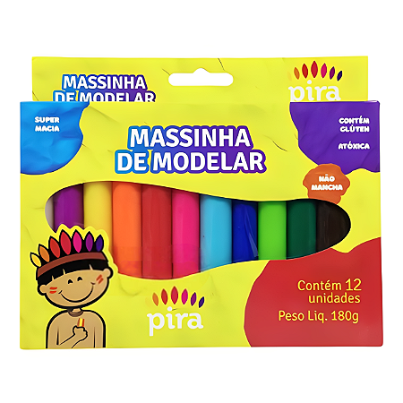 MASSINHA DE MODELAR 180G 12 CORES 12 UNIDADES PIRATININGA