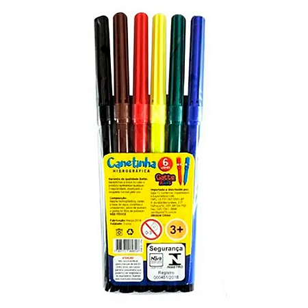 CANETA HIDROGRAFICA 6 CORES 12 UNIDADES GATTE
