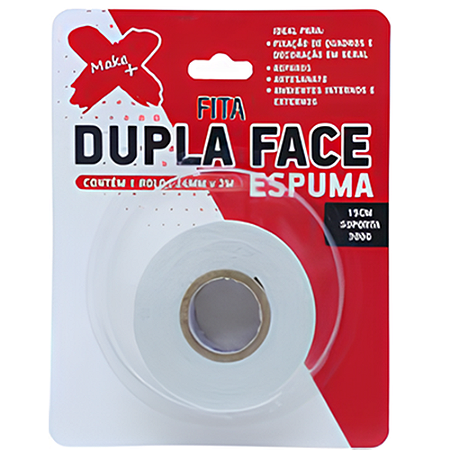 FITA DUPLA FACE COM ESPUMA 12 MM x 2 M MAKE+