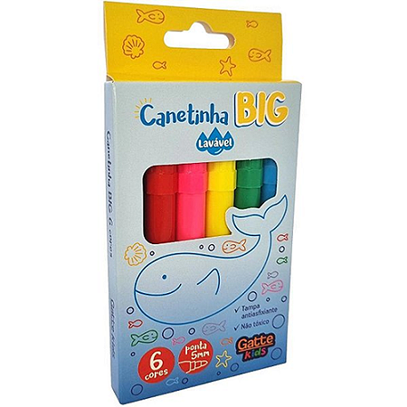 CANETA HIDROGRAFICA BIG 6 CORES 12 UNIDADES GATTE