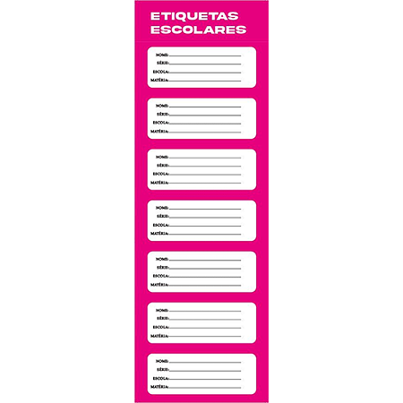 ETIQUETAS AUTO ADESIVAS SIMPLES ROSA 40 x 100 MM 10 CARTELAS COM 7 ETIQUETAS CADA KAIROS