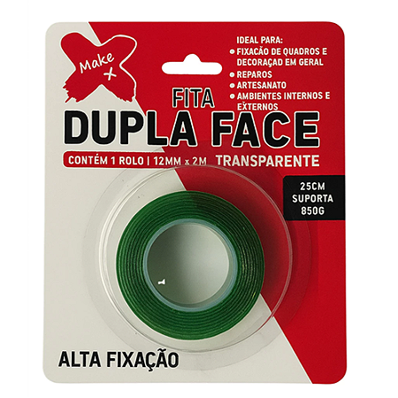 FITA DUPLA FACE TRANSPARENTE 12 MM x 2 M MAKE+