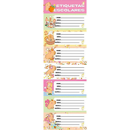 ETIQUETAS AUTO ADESIVAS CAPIVARA 40 x 100 MM 10 CARTELAS COM 7 ETIQUETAS CADA KAIROS