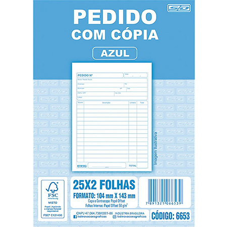 IMPRESSO PEDIDO COM COPIA 1/36 PEQUENO AZUL 25X2 FOLHAS (20UN) 103 x 142 MM ANIMATIVA