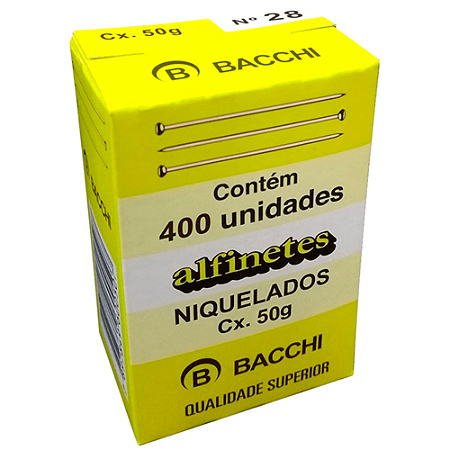 ALFINETE PARA COSTURA NIQUELADO N 28 (400 UNIDADES) 50G BACCHI