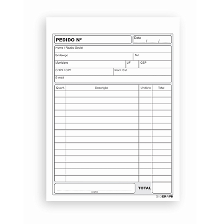 IMPRESSO PEDIDO 1/36 PEQUENO MULTIVIAS PRETO 50 FOLHAS (20UN) 104 x 144 MM SIDGRAPH