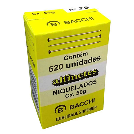 ALFINETE PARA COSTURA NIQUELADO N 29 (620 UNIDADES) 50G BACCHI