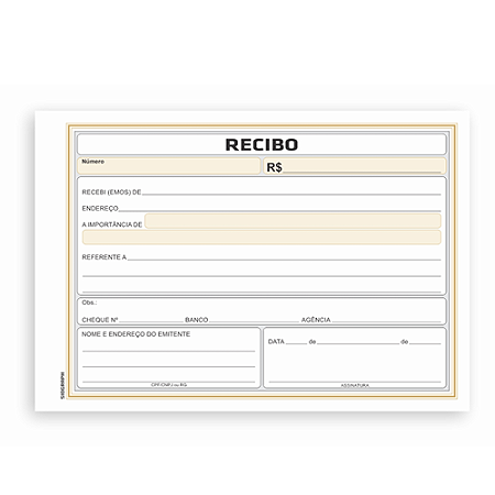 IMPRESSO RECIBO COMERCIAL SEM CANHOTO GRANDE 2 CORES 50 FOLHAS (20UN) 208 x 144 MM SIDGRAPH