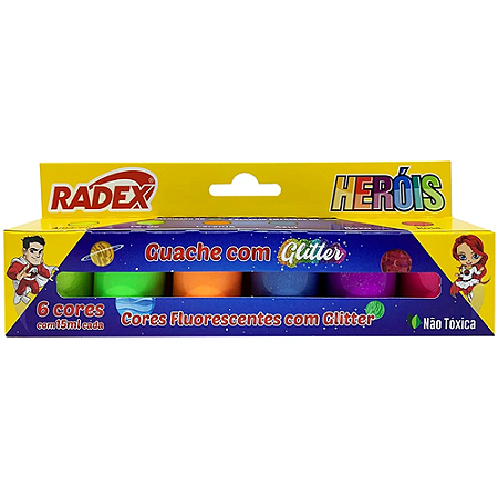 GUACHE ESCOLAR COM GLITTER 6 CORES 15ML RADEX