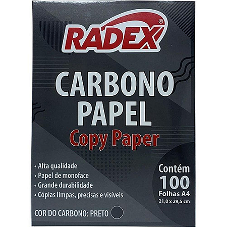 PAPEL CARBONO A4 PRETO 100 FOLHAS RADEX