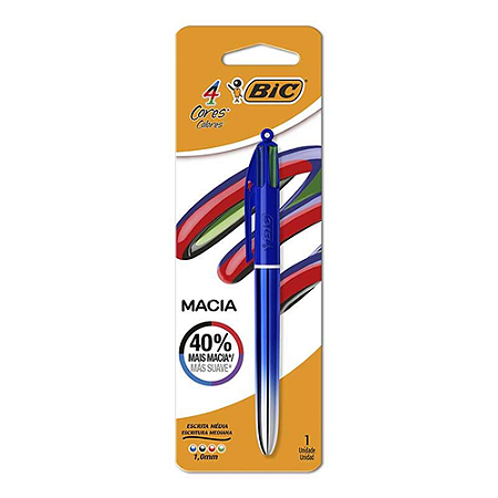 CANETA ESFEROGRÁFICA BIC 1.0MM 4 CORES GEL AZUL