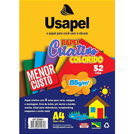 PAPEL CRIATIVO 8 CORES A4 85 G/M2 32 FOLHAS USAPEL