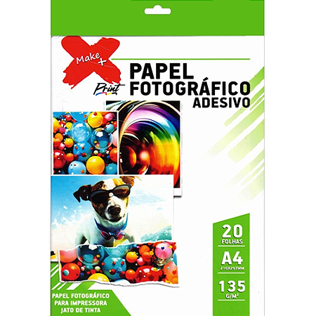 PAPEL FOTO ADESIVO A4 135G 20 FOLHAS MAKE+