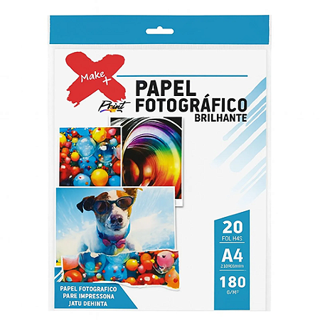 PAPEL FOTO BRILHO A4 180G 20 FOLHAS MAKE+