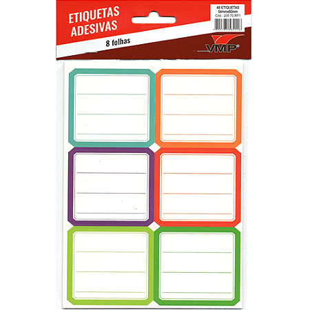 ETIQUETAS AUTO ADESIVAS PARA NOME 54 x 60 MM BLISTER COM 48 ETIQUETAS VMP