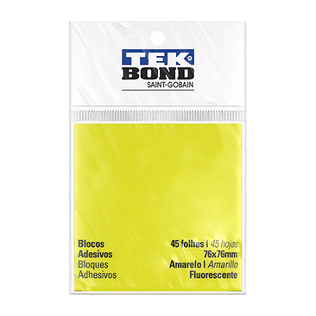 BLOCO ADESIVO AMARELO FLUORESCENTE 76x76 MM 45 FOLHAS TEKBOND