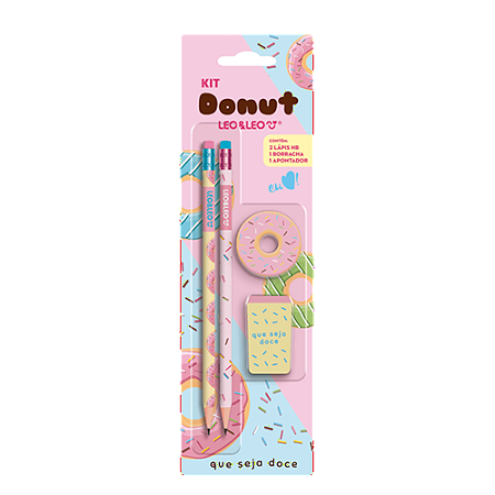 KIT LAPIS HB 2 LAPIS/APONTADOR/BORRACHA DONUT LEO E LEO