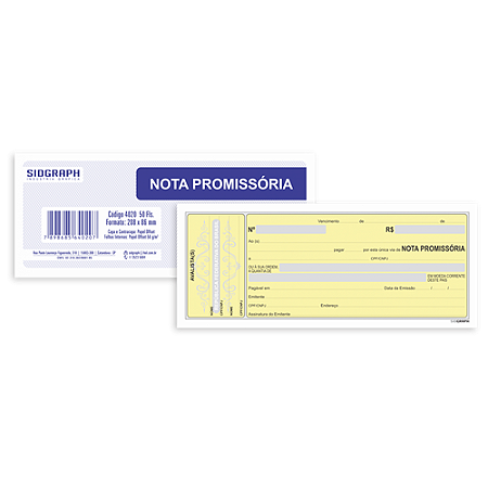IMPRESSO NOTA PROMISSORIA 50 FOLHAS (20UN) 208 x 86 MM SIDGRAPH