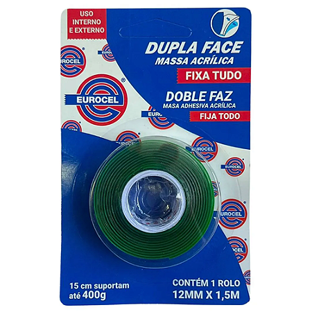 FITA DUPLA FACE MASSA ACRILICA 12 MM x 1,5 M (FIXA TUDO) EUROCEL