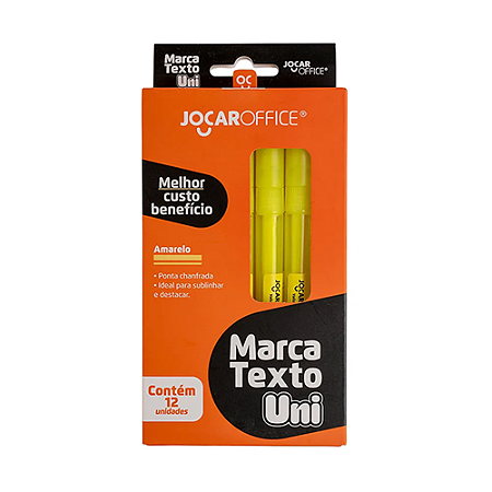 MARCA TEXTO COLOR AMARELO 12 UNIDADES UNI JOCAR OFFICE