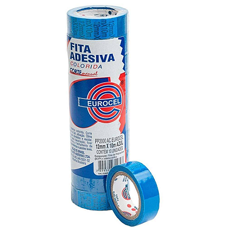 FITA ADESIVA COLORIDA AZUL 12MM X 10M 10 UNIDADES EURO PP2000 EUROCEL
