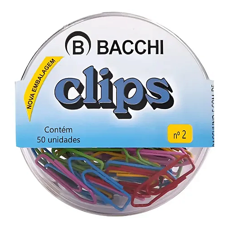 CLIPS COLORIDO 2/0 (00) (50 UNIDADES) EMBALAGEM DE ACRILICO BACCHI