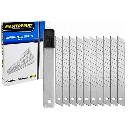 LAMINA PARA ESTILETE METAL ESTREITO 9MM CAIXA COM 100 UNIDADES MP453 MASTERPRINT