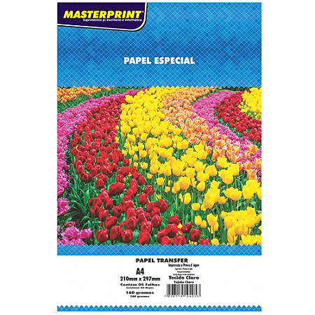 PAPEL ESPECIAL TRANSFER TECIDO CLARO A4 160G 5 FOLHAS MASTERPRINT