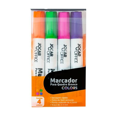 MARCADOR PARA QUADRO BRANCO COLORS ESTOJO COM 4 UN JOCAR OFFICE