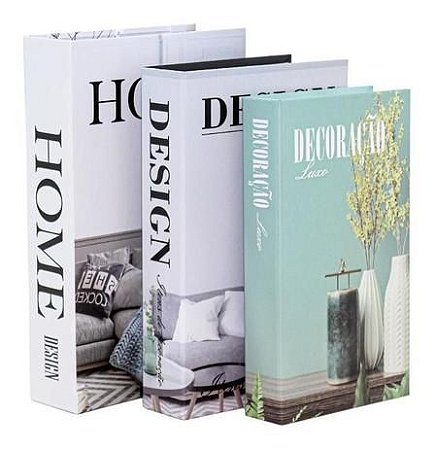 Conjunto 3 Livros Caixa Porta Objetos Decorativo - HOME DESIGN