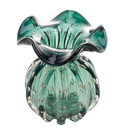 Vaso De Vidro Murano Italy Verde Esmeralda 11,5x13cm - Lyor