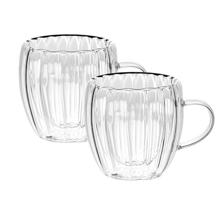 Jogo de 02 Xícaras Classic P/ café Parede Dupla Vidro 80ml