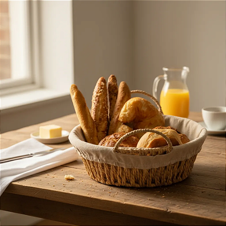 Cesta De Pão Redonda Com Alças Tecido Natural - 24cm Wolff