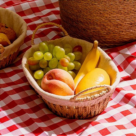 Cesta De Pão Oval Com Alças Tecido Natural - 27cm Wolff