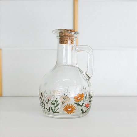 Galheteiro Rústico com Desenho de Flores 190ml – Tampa de Cortiça