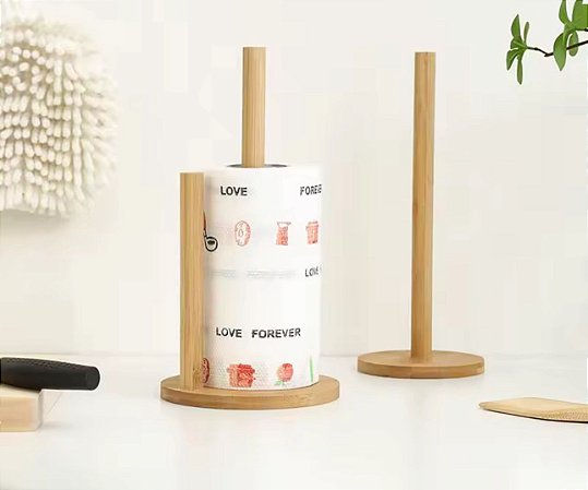 Porta Papel Toalha Em Bambu Cozinha Suporte Guardanapo 34cm