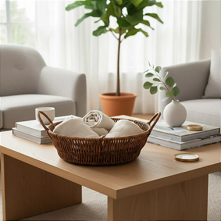 Cesto de pão ou Fruteira Redondo Trançada C/ Alça 25cm