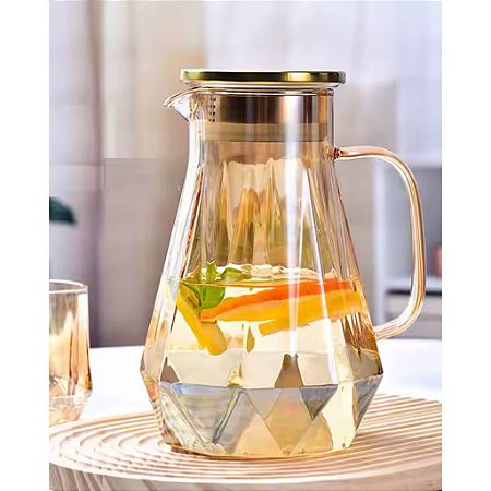 Jarra Ambar de Vidro Borossilicato com Tampa de aço inox 1,8L