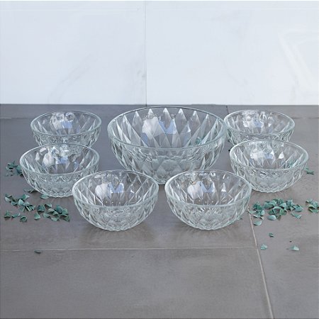 Conjunto 7 Peças com 6 Bowls para Sobremesa Diamond + Bowl Grande