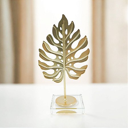 Folha Dourado Decorativa 15cm em Metal
