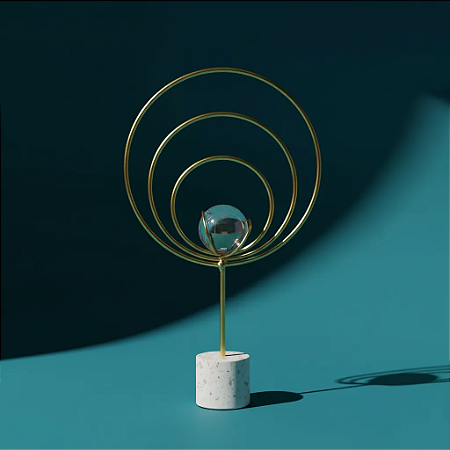 Escultura Decorativa Minimalista com Esfera de Vidro – Dourado