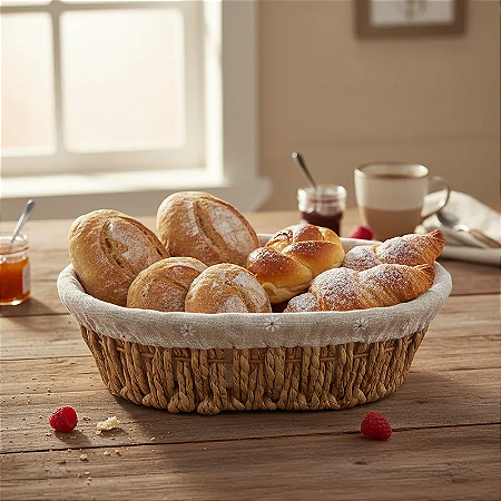 Cesta De Pão Fruteira Oval Tecido Natural 26cm Flor