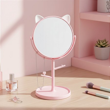 Espelho Portatil para maquiagem de Mesa Gato 30cm em Vidro