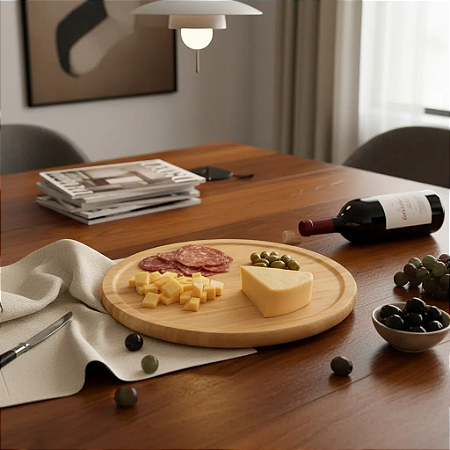 Tábua Giratória De Bambu Redonda 28x28x2cm