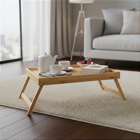 Bandeja de Servir Dobravel c Pes de Bambu café da manha 40cm