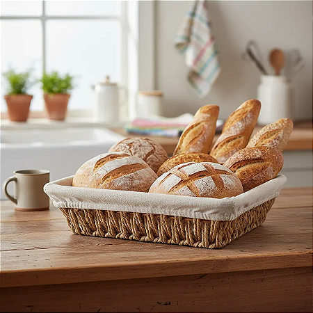 Cesto De Pão Retangular Tecido Natural - 28cm