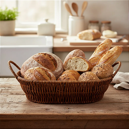 Cesto de pão ou Fruteira Oval com Alça 26,5cm em Vime