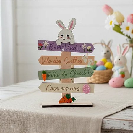 Placa Decorativo Coelho da Páscoa 12x18cm em MDF